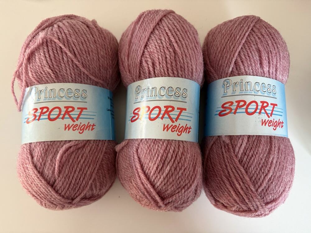 Susan Bates Princess Sport Weight Yarn Dusty Rose Pink Lot of 3 Skeins Vintage